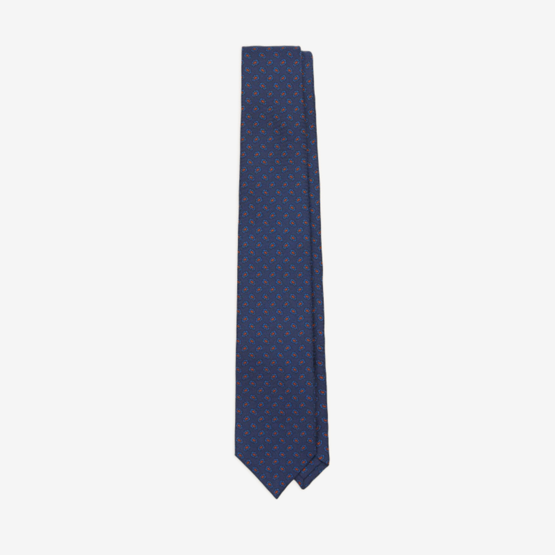 Drake&#039;s - Navy Twill Madder Mini Paisley Leaf Pattern Tie