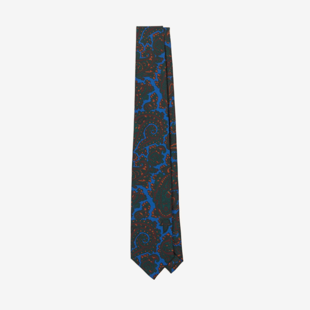 Drake&#039;s - Blue, Green Twill Madder Large Paisley Print Tie