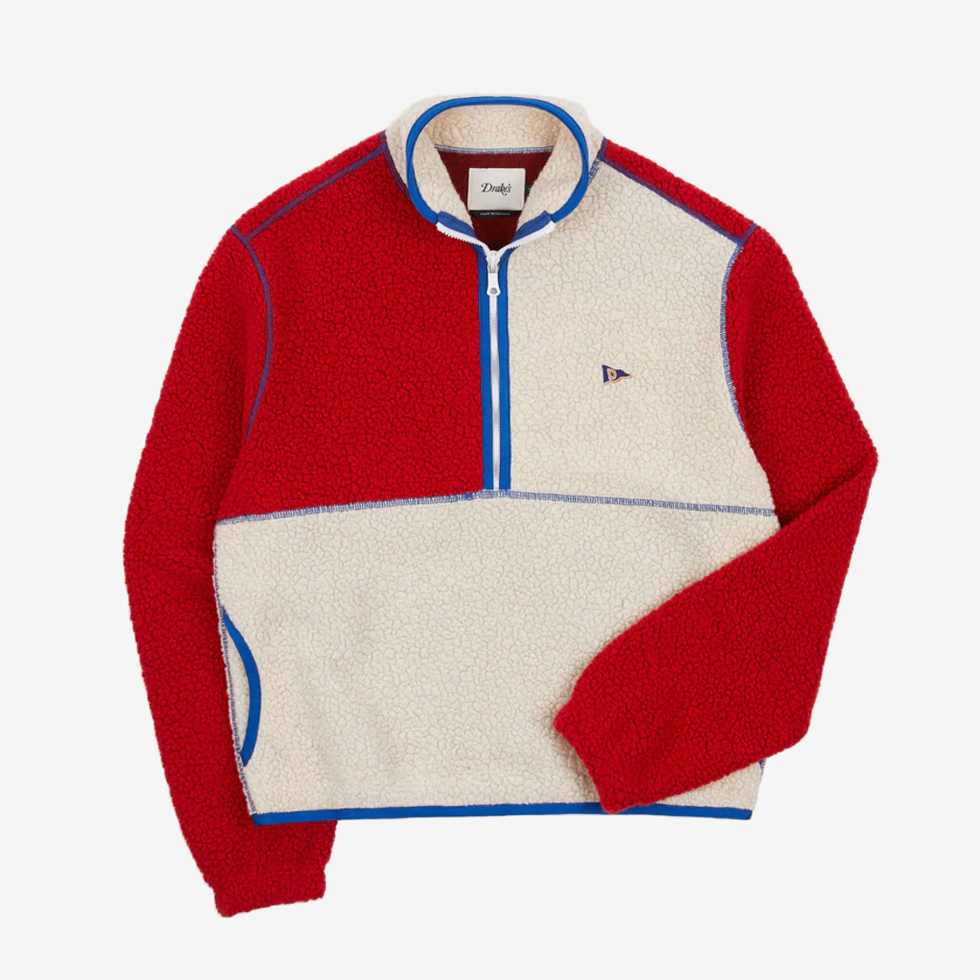 Drake&#039;s - Ecru and Red Boucle Wool Half-Zip Fleece Jacket
