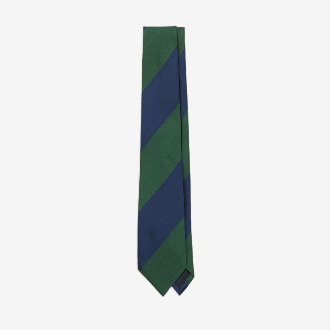 Drake&#039;s - Blue, Green Dual Block Stripe Mogador Woven Tie
