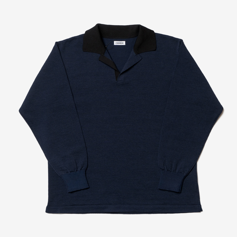 COOHEM - Gima Cotton Knit Polo Shirt (Navy/Black)
