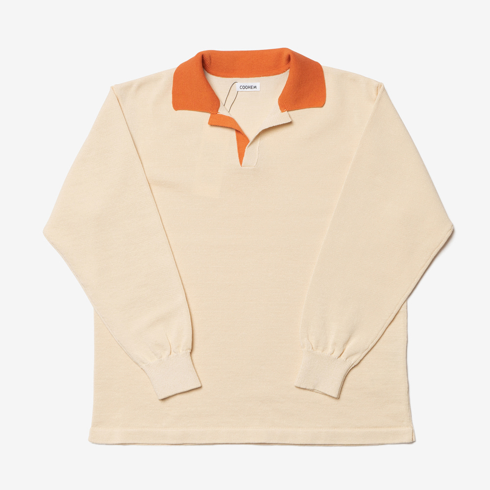 COOHEM - Gima Cotton Knit Polo Shirt (Beige/Orange)