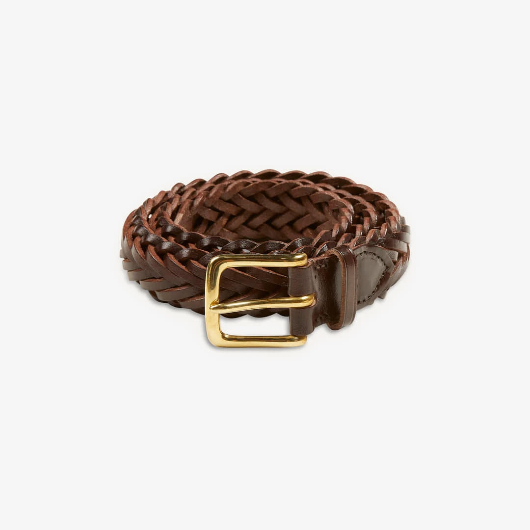 Drake&#039;s - Brown Plaited Bridle Leather Belt With Brass Buckle