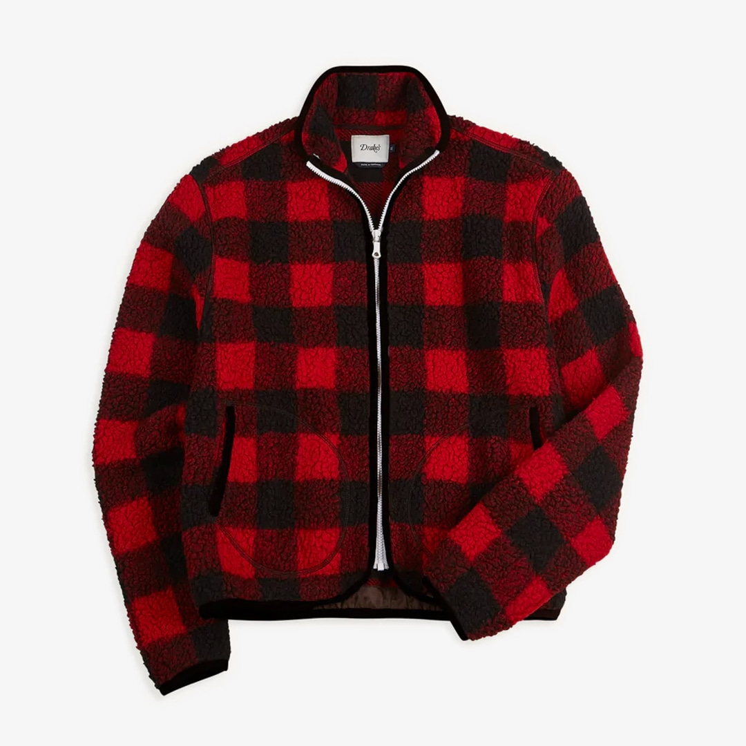 Drake&#039;s - Buffalo Check Boucle Wool Zip Fleece Jacket