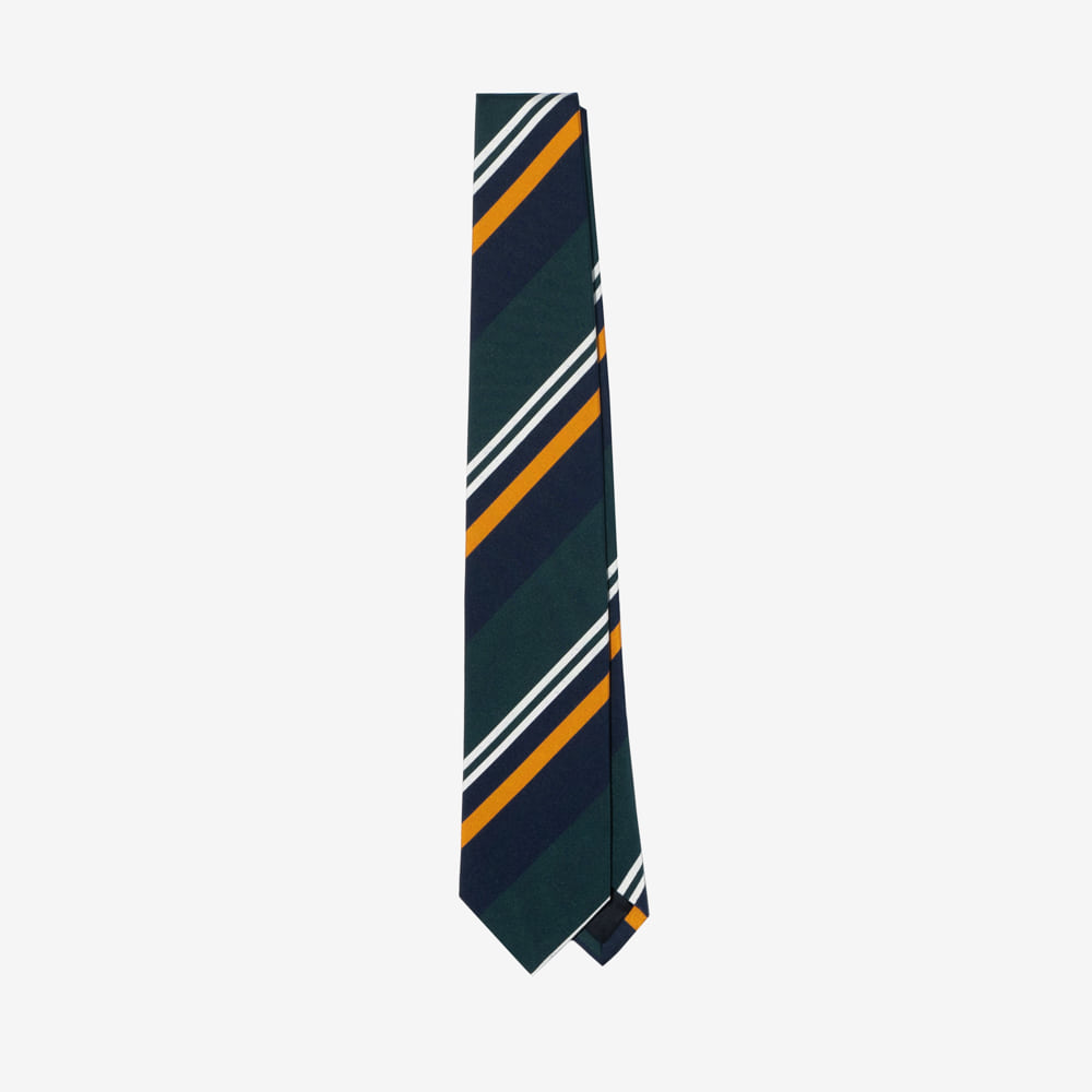Drake&#039;s - Navy, Green and Yellow Baiadera Stripe Mogador Tipped Tie