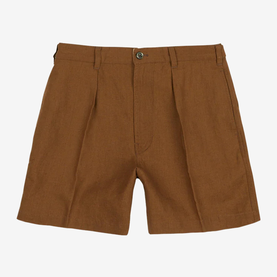 Drake&#039;s - Brown Linen Single-Pleat Shorts