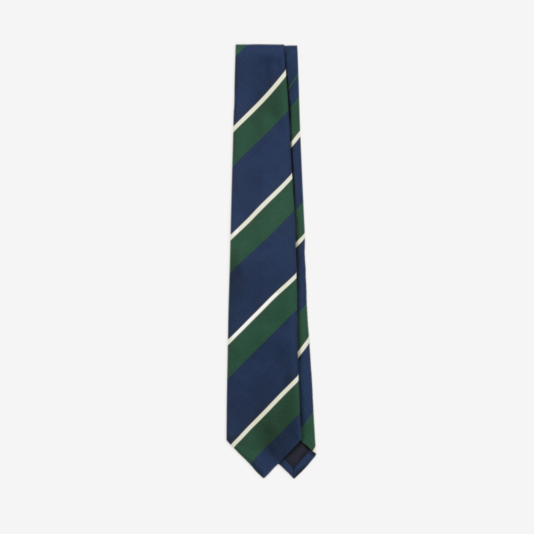 Drake&#039;s - Blue, Green, Ecru Multi Stripe Mogador Woven Tie