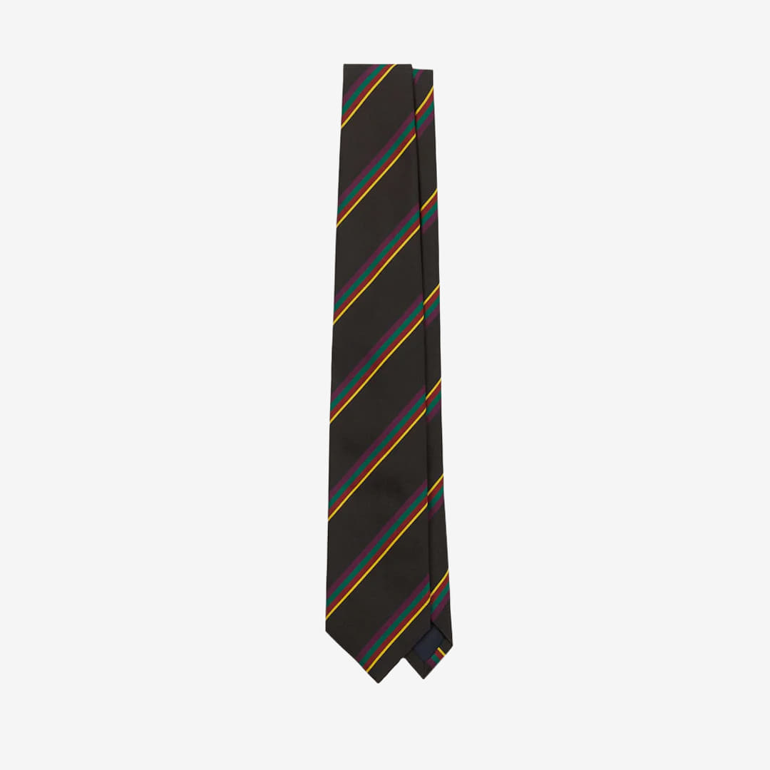Drake&#039;s - Navy, Red and Purple Regimental Stripe Mogador Tipped Tie