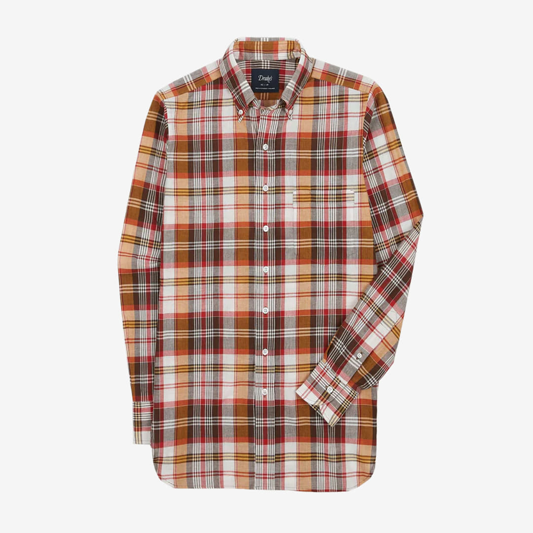 Drake&#039;s - Brown and Red Madras Check Cotton Button-Down Shirt