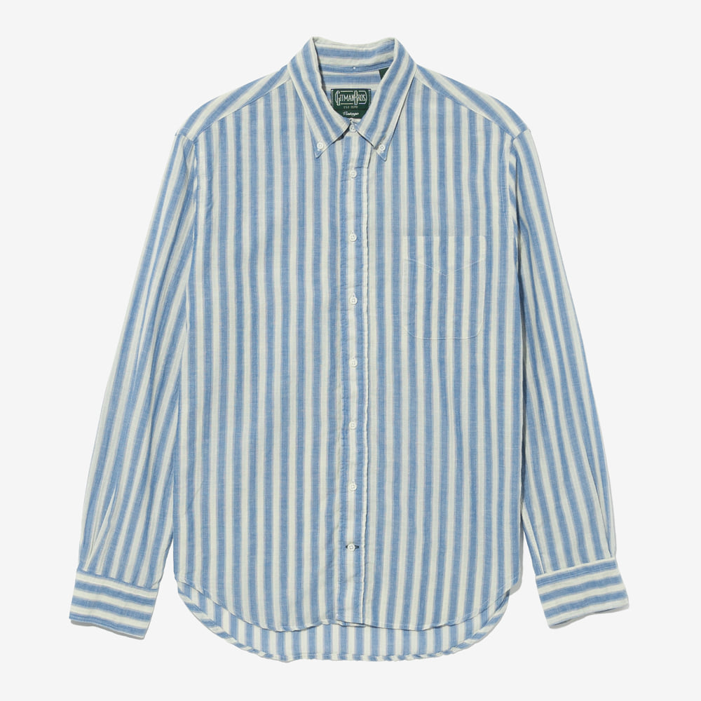 Gitman Vintage - Blue Cotton/Ramie Cabana Stripe Shirts