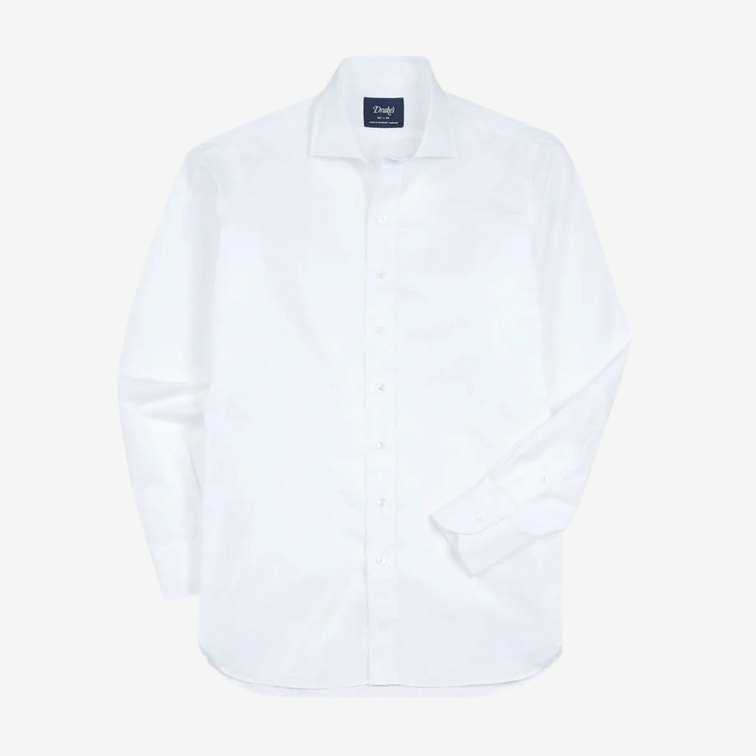 Drake&#039;s - White Cotton Spread Collar Poplin Shirt