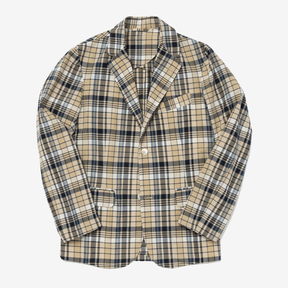 Original Madras Trading Company - Single Breasted Two Button Summer Jacket (Beige/Navy)