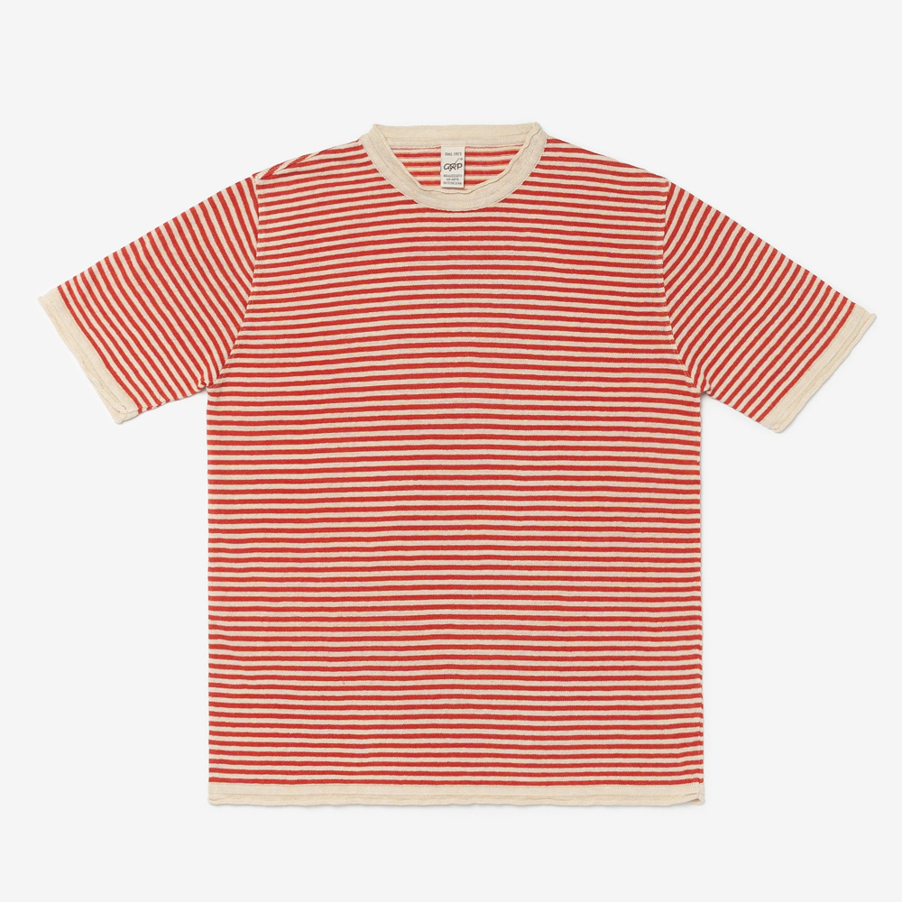 G.R.P - Short Sleeve Stripe Linen Crewneck (Ecru/Red)