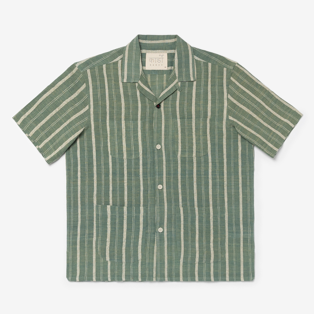 Kardo - PEDRO Over Sized Camp Shirt With 4 Patch Pockets (Hand Woven Natural Green)